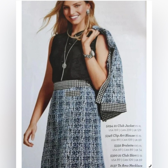 CAbi Reina 21 Club Suit Set Jacket Small & Skirt Size 2 Blue Black Tweed Set - Picture 2 of 11